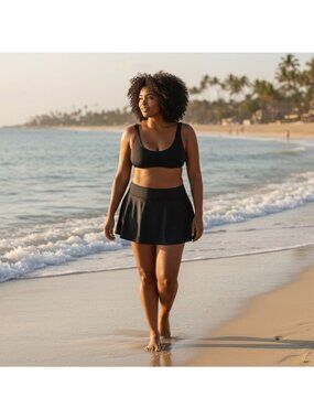 Womens Swim Skirt 20 22W Ava & Viv Black Front Slit Plus Size Lightweight Blemis